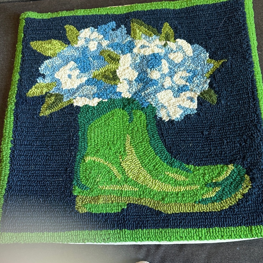 Floral Boot Hooked Rug in Green and Blue